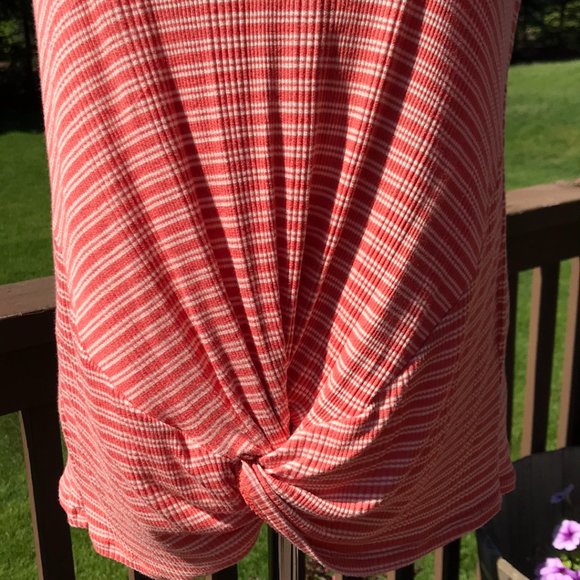 Lucky Brand Twist Top Ribbed Tank Top in Orange Coral Stripe L - Picture 9 of 16